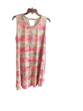 Crepas pink gray striped tie-dye look casual dress Size L